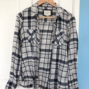 Navy blue and white checkered shirt